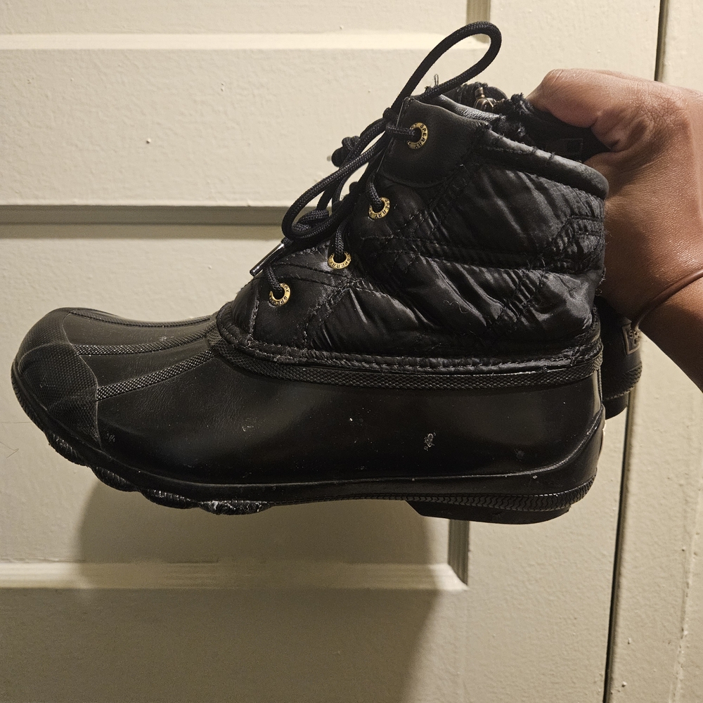 Black Quilted Lace-Up Boots